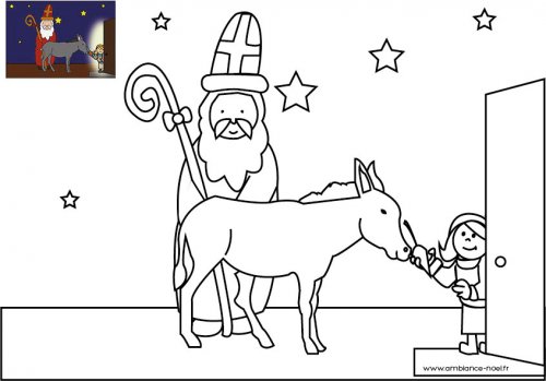 Coloriage de Noël Le Saint Nicolas avec son âne à coloriage de noel le saint nicolas avec son ane a imprimer pour les enfants 198 B