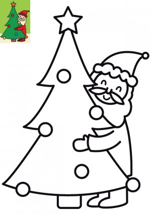 Coloriage Le Père Noël et le sapin à imprimer pour enfants