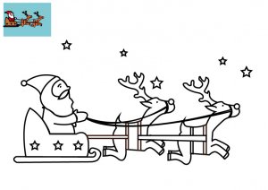 Coloriage Le Père Noël dans le ciel à imprimer pour enfants