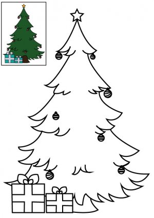 Coloriage le sapin de Noël décoré à imprimer pour les enfants