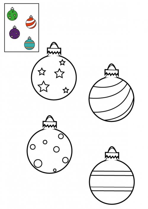 Coloriage les boules de Noël accrochées au sapin à imprimer pour les enfants