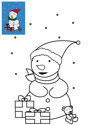 Coloriage De Noël Le Bonhomme De Neige Avec Cadeaux De Noël