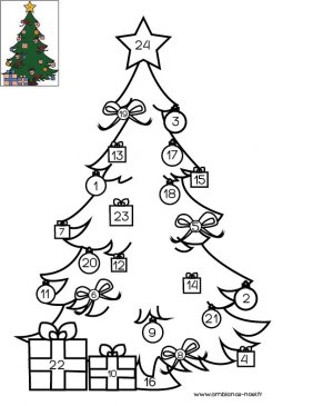 Coloriage de Noël Le calendrier de l'Avent à imprimer gratuitement pour les enfants