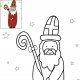 Coloriage le Saint Nicolas avec sa crosse et sa cape rouge à imprimer pour les enfants