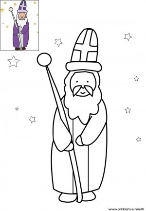 Coloriage le Saint patron des écoliers avec sa cape violette à imprimer pour les enfants