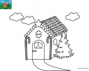 Coloriage la maison en pain d'épice d'Hansel et Gretel à imprimer pour les enfants