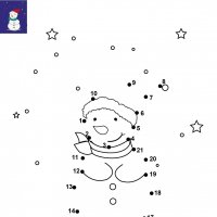 Dessin de points à relier et colorier pour Noël, Le bonhomme de neige avec son bonnet de Noël à imprimer