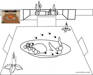 Dessin de points à relier et colorier pour Noël, La table de Noël à imprimer