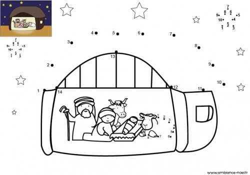 Dessin De Points A Relier Et Colorier Pour Noel Les Animaux Dans La Creche De Noel A Imprimer