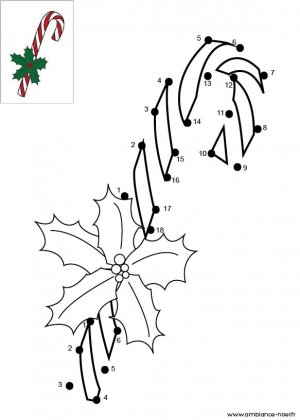 Dessin de points à relier et colorier pour Noël, Sucre d'orge de Noël à imprimer