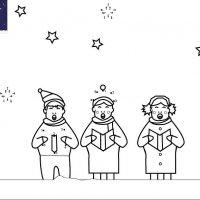 Dessin de points à relier et colorier pour Noël, La chorale de Nöel à imprimer