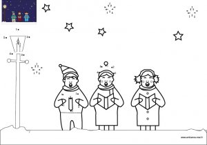 Dessin de points à relier et colorier pour Noël, La chorale de Nöel à imprimer