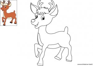 Coloriage de Noël, Rudolphe le petit renne au nez rouge à imprimer pour les enfants