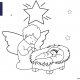 Coloriage de Noël, L'ange de Noël près de l'enfant Jésus à imprimer pour les enfants