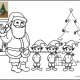 Coloriage de Noël, le Père Noël avec ses lutins à imprimer pour les enfants
