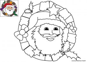 Coloriage de Noël, La couronne de l'Avent du Père Noël à télécharger et à imprimer gratuitement