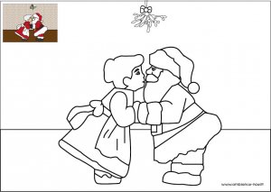 Coloriage De Noël La Mère Noël Et Le Père Noël Sous Le Gui