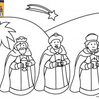 Coloriage de Noël, Les rois mages suivant l'étoile du berger à télécharger et à imprimer gratuitement