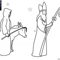 Coloriage de Noël, Le Saint Nicolas et le Père Fouettard avec leur âne à imprimer pour les enfants