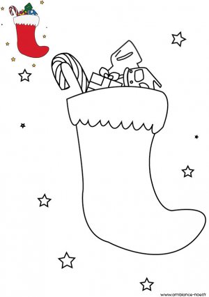 Coloriage de Noël, La chaussette remplie de cadeau de Noël à imprimer pour les enfants