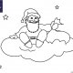 Coloriage de Noël, Le Père Noël sur un nuage dans le ciel à imprimer pour les enfants