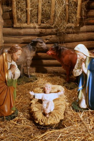 Marie et Joseph dans la crèche de Noël